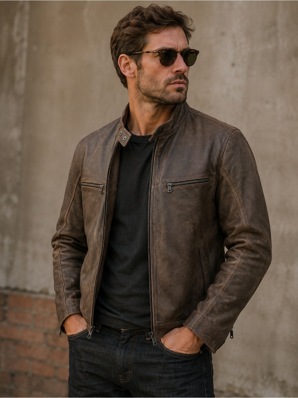 Rogue Genuine Leather Reilly Olmes Men’s Brown Cafe Racer Moto Jacket Medium